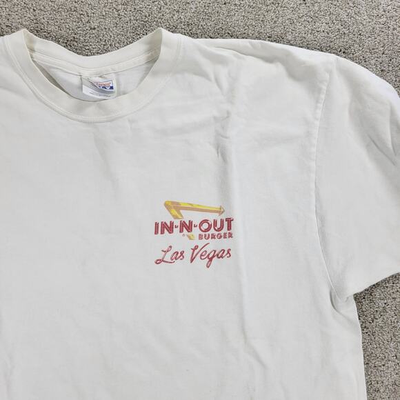 VTG IN-N-OUT Burger Las Vegas‎ Hanes T-Shirt Mens XL White Red Hot Rod Back Y2K - Picture 8 of 16